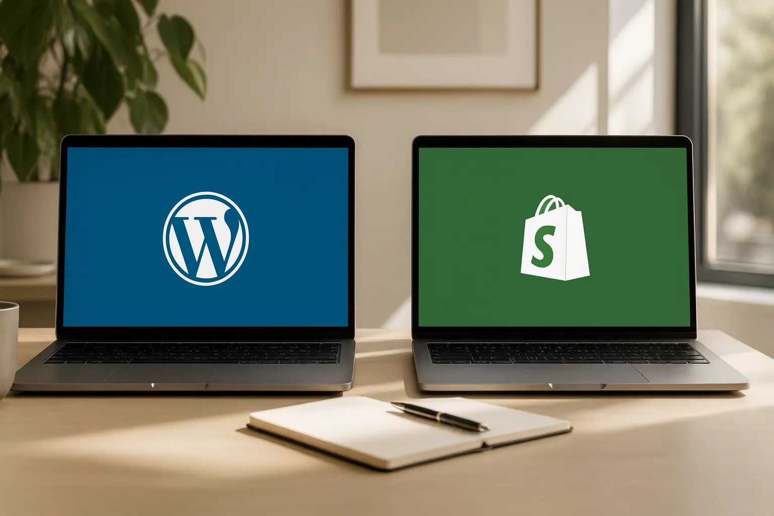 Deux ordinateurs portables côte à côte affichant des interfaces de site différentes